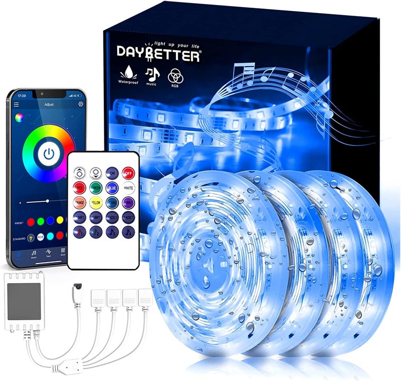 DAYBETTER Outdoor Led Strip Lights Waterproof, Smart Led Light Strips with Remote and App Control, 5050 RGB Color Changing Led Lights for Bedroom, Roof Eaves, Room Decor, 65.6 ft(4 Rolls of 16.4ft) - Image 1